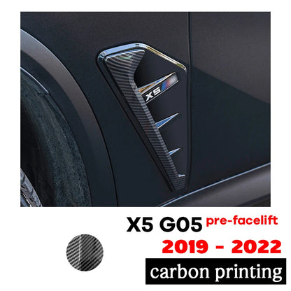 1 Pair High Gloss Glazing Black Fender Air Vent Trim Carbon Fiber Printing for Pre-fcelifted BMW X5 G05 Pre-LCI 2019 - 2022