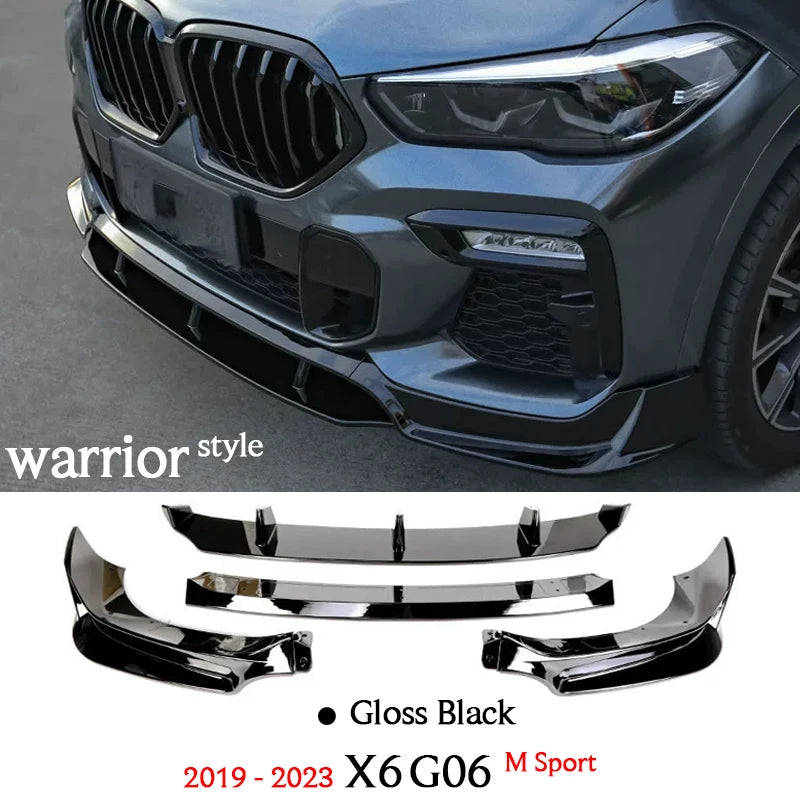 Carbon Fiber Print Gloss Black Front Bumper Lip Splitters & Rear Diffuser Spoiler for BMW X6 G06 M Sport xDrive 30d 40d 40i M50