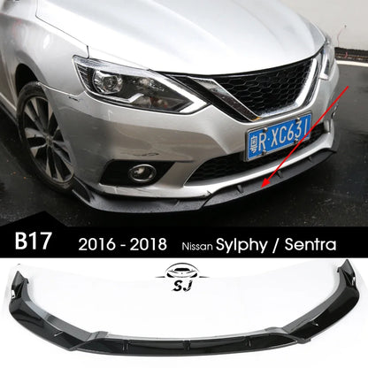 Carbon Fiber Printing Gloss Black Front Bumper Lip Spoiler for Nissan Facelifted Sylphy (3rd) / Sentra (7th) B17 2016 - 2018