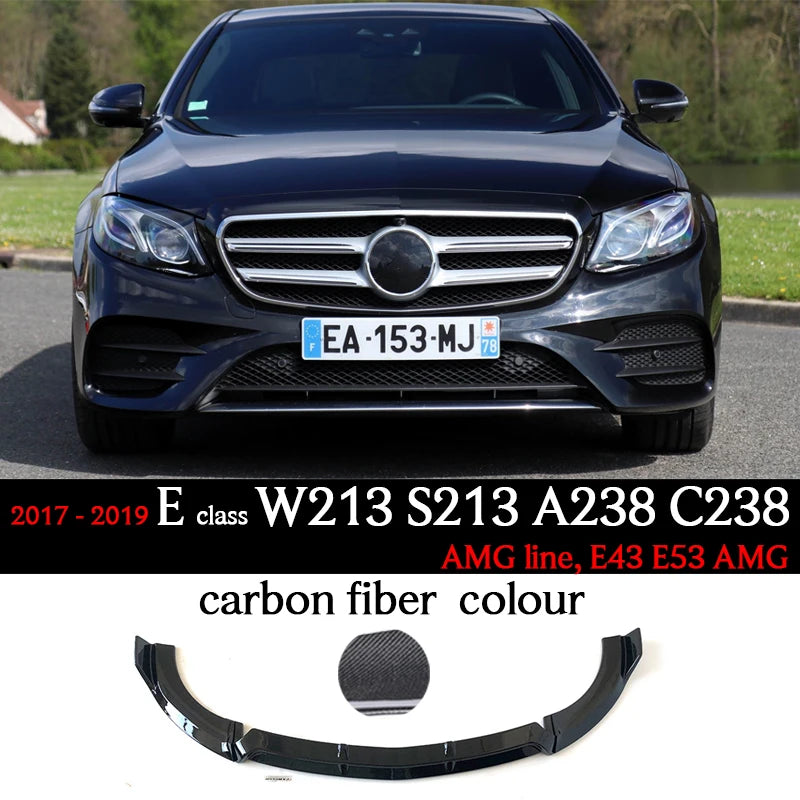 Black Front Bumper Lip Chin Spoiler PP Plastic for Mercedes E Class W213 S213 A238 C238 AMG Line 2017 - 2022 E200 E300 E350 E43