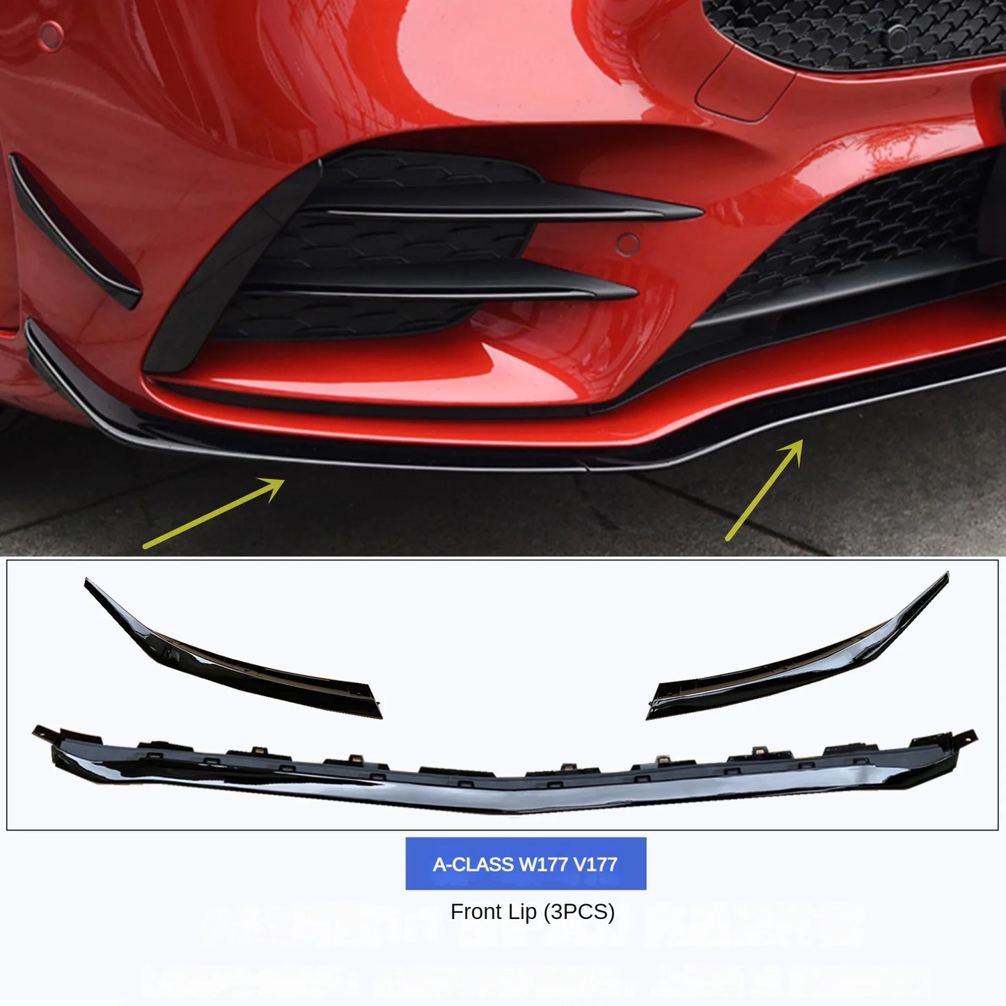 A35 Black Front Bumper Carbon Fiber Printing Canards Splitters for Mercedes A Class W177 V177 2019 - 2023 A180 A200  A220 A250