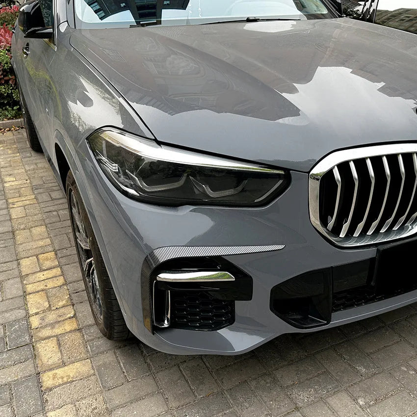 Car Front Bumper Lip Spoiler Side Wing Cover Stickers For BMW X5 G05 2019-2022 M Sport Gloss Black Splitter Canard Air Vent Trim