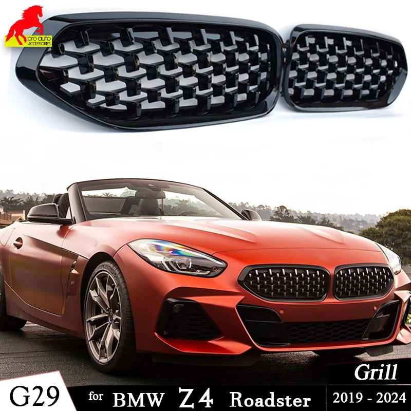 2 Pcs Front Kidney Grill Gloss Black Grille Double Slat for BMW Z4 G29 2019 - 2024 Roadster M40i SDrive 25i Car Style Grills