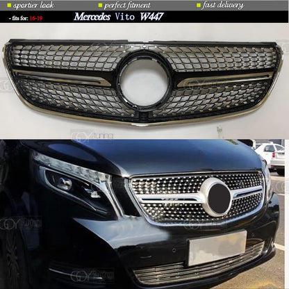 ABS Black Silver Replacement Diamonds Grille Fit For Mercedes V & Vito Class W447 2014 - 2019