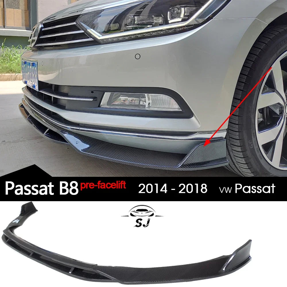 Carbon Fiber Printing Gloss Black Front Bumper Lip Spoiler for Volkswagen VW Passat B8 (pre-facelifted) 2014 - 2018