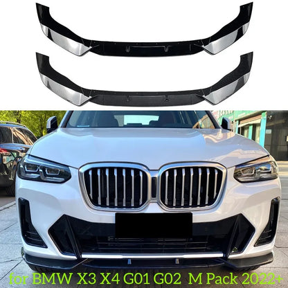 M Pack Front Bumper Splitter Lip Spoiler Diffuser Guard Body Kit Cover For BMW X3 G01 X4 G02 Car Gloss Black & Carbon Fiber ABS