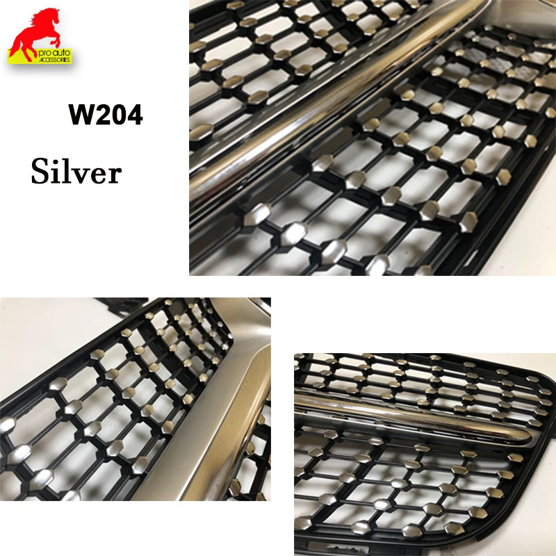 High Quality W204 GT Grille Front Bumper Grill Black Silver Panamericana for Mercedes Benz C-Class 2007-2014 Diamond with Star