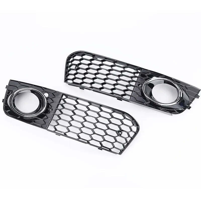 Fog Light Frame Cover for Audi A4 B8 2009-2012 Glossy Black Front Bumper Lamp Grille Honeycomb Mesh Chrome Trim Car Accessories