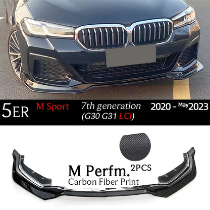 G30 Carbon Fiber Print Front Bumper Lip Gloss Black Chin Spoiler for BMW 5 Series G30 M Sport 2017 - May 2023 G31 520i 530i 530e