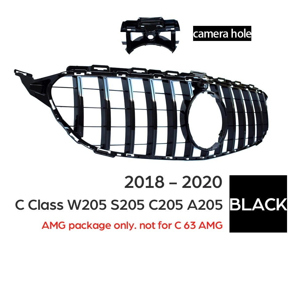 W205 Front Bumper GT Grill for Mercedes Benz C Class S205 A205 C205 2018-2020 C200 C250 C300 C350 C400 C450 C43 AMG Car Grille