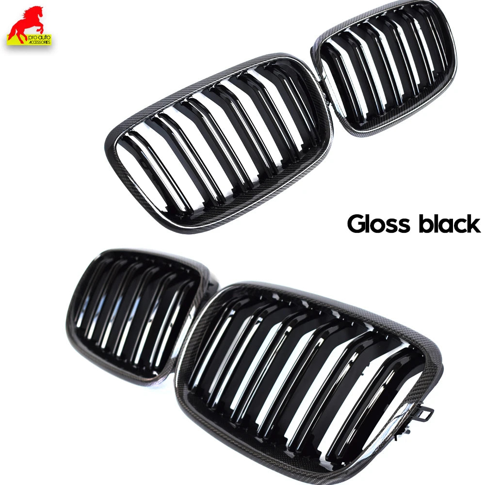 Front Bumper Grill Carbon Fiber Framed Trim Grille Black for BMW 2007-2013 E70 X5 X5M 2008-2014 E71 E72 X6 X6M xDrive30i 35i 50i