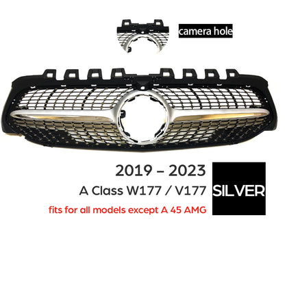 Car Front Bumper Racing Grille Diamond Grill for Mercedes Benz A-Class Hatchback W177 Sedan V177 2019-2025 A 200 A 250 A 35 AMG