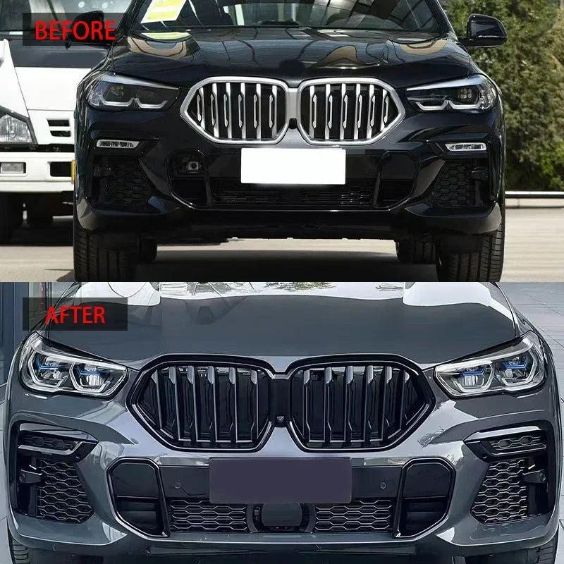 ABS Racing Grills Front Bumper Kidney Mesh Grille for BMW X6 G06 2020 2021 2022 Glossy Black Car Styling Grill Cover Accessories