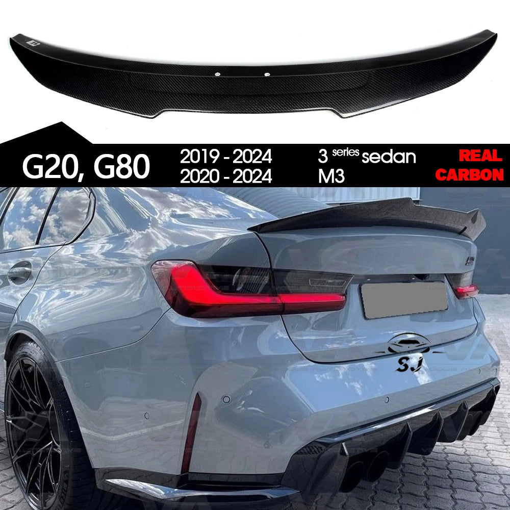 3*3 3K High-kick Carbon Fiber Rear Trunk Spoiler Car Wing for BMW 3 Series G20 Sedan 4-Door 2019 - 2024 & G80 M3 2020 - 2024