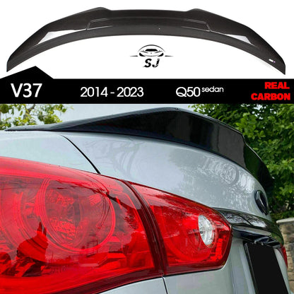 3*3 3K Twill Weave PSM High-kick Carbon Fiber Rear Trunk Deck Lid Spoiler Aerodynamic Boot Wing for Infiniti 2014 - 2023 Q50 V37