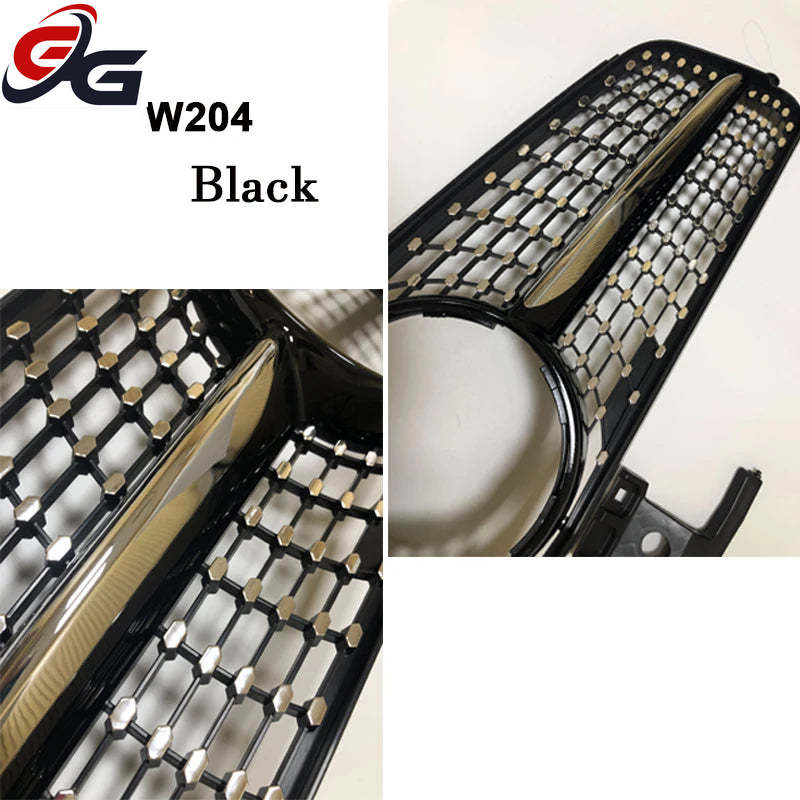 High Quality W204 GT Grille Front Bumper Grill Black Silver Panamericana for Mercedes Benz C-Class 2007-2014 Diamond with Star