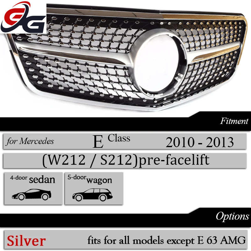 Diamond Grill Front Bumper Grille for Mercedes E Class Sedan W212 Tourer S212 2010 - 2013 E200 E300 E250 Not for E63 Car Grills