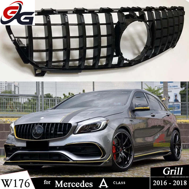 W176  Front GTR Racing Grille Facelift  for 2016-2018 Mercedes A Class Hatchback A180 A200 A220 A250  Car Grills