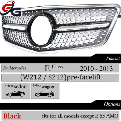 Diamond Grill Front Bumper Grille for Mercedes E Class Sedan W212 Tourer S212 2010 - 2013 E200 E300 E250 Not for E63 Car Grills