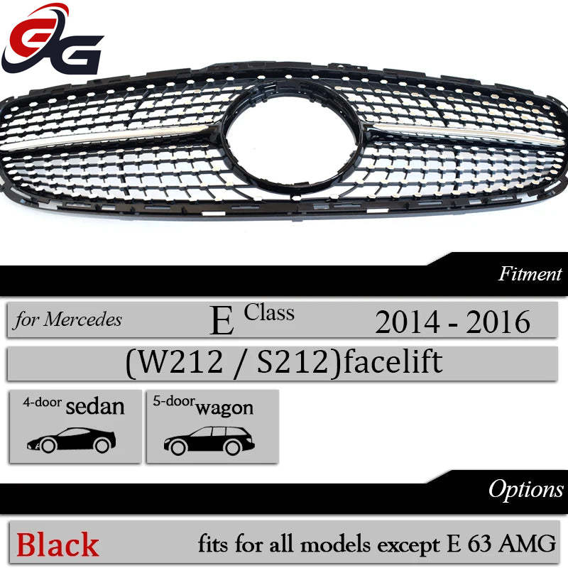 W212 Front Bumper Racing Grille Diamond for Mercedes E Class 4-Door Saloon 5-Door All-Terrain S212 2014-2016 E200 E250 E300 E400