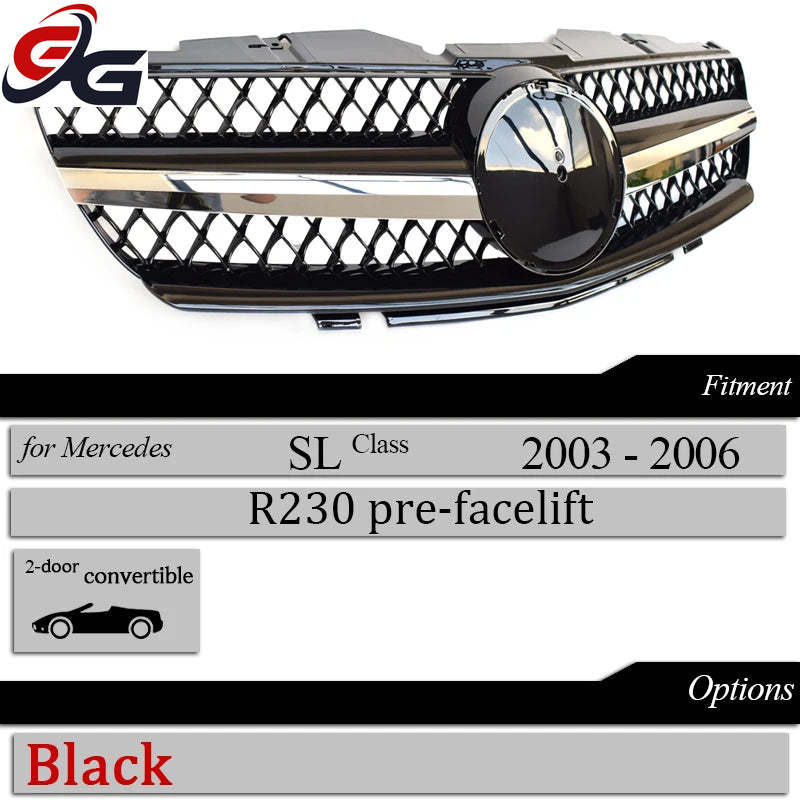 R230 Car Front Bumper Hood Racing Grille Replacement Grill for Mercedes SL Class R230 2003-2006 SL300 SL350, Not for AMG Models