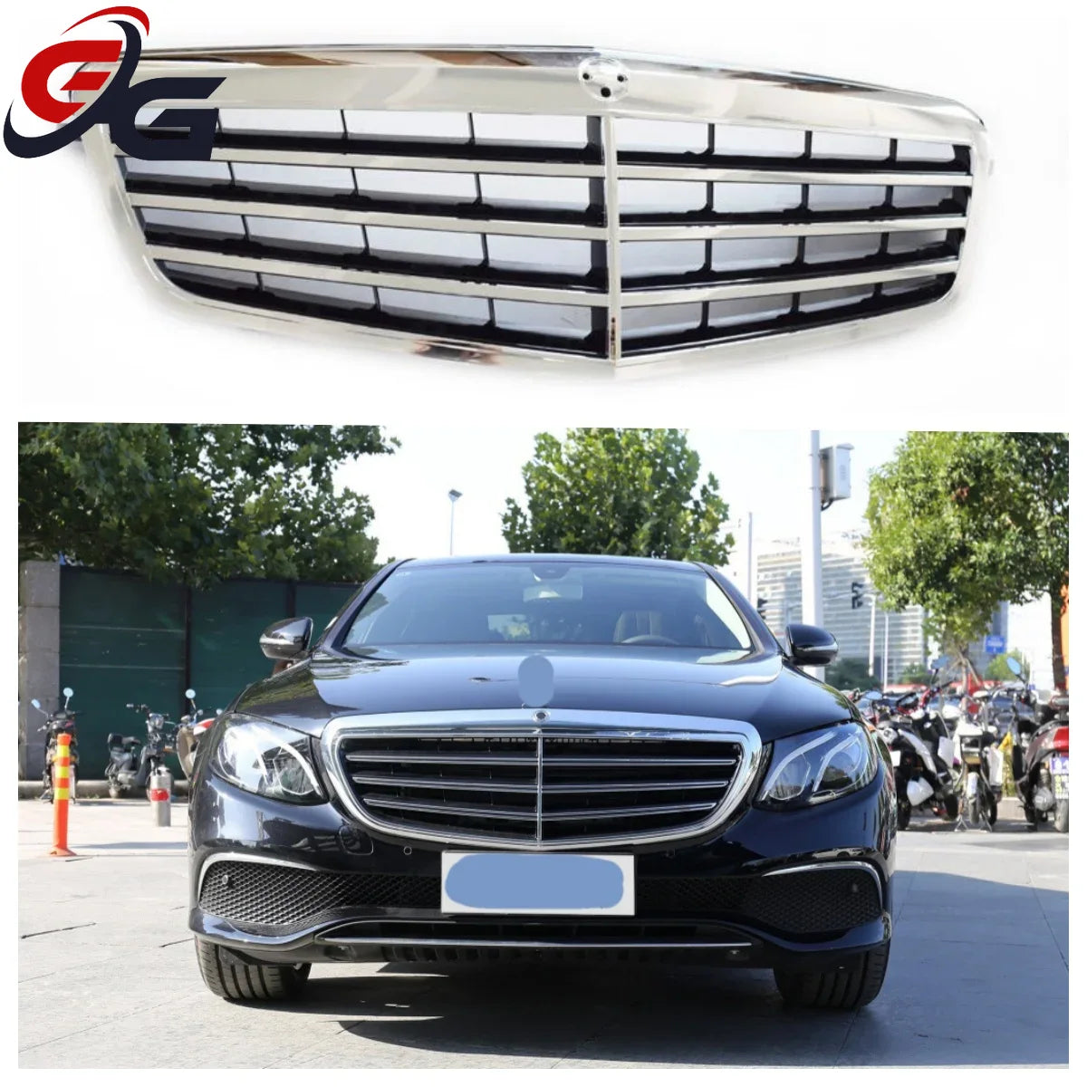 Front Bumper Grille Silver Grill for Mercedes Benz E Class W212  E200L Old Style Three Horizontal Model Styling Car Accessories