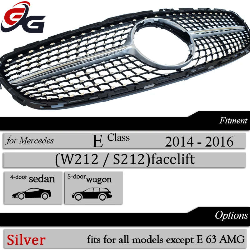 W212 Front Bumper Racing Grille Diamond for Mercedes E Class 4-Door Saloon 5-Door All-Terrain S212 2014-2016 E200 E250 E300 E400