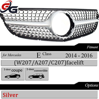 W207 Diamond Front Bumper Grille for Mercedes Benz E Class 2-Door Coupe C207 A207 2014-2016 E250 E300 E350 Car Racing Grills