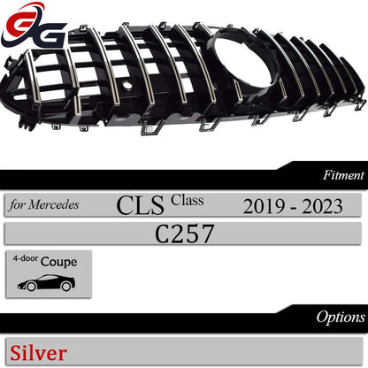 C257 GT Style Black Silver Grill Front Bumper Grille for Mercedes CLS Class 2018-2023 4-Door Coupe W257 CLS350 CLS53 AMG Grills