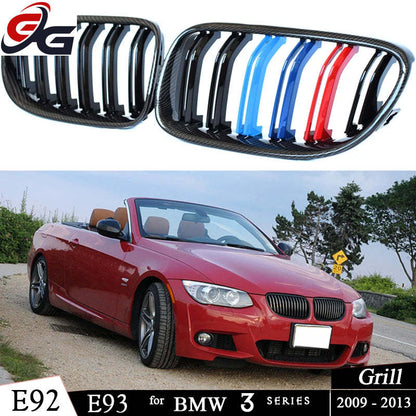 Front Kidney Bumper Grill Carbon Fiber Trimmed Grille for 2010 - 2013 BMW 3 Series 2-Door Coupe Facelift E92 LCI Convertible E93