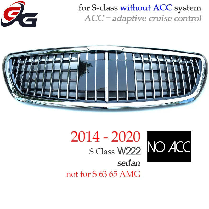 W222 Front Bumper Grille Chrome Grill High Glossy Grills for Mercedes S Class 4-Door Sedan Pullman V222 2014-2019 S350 S500 S600