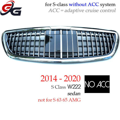 W222 Front Bumper Grille Chrome Grill High Glossy Grills for Mercedes S Class 4-Door Sedan Pullman V222 2014-2019 S350 S500 S600