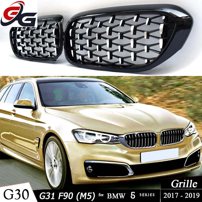 Front Kidney Grille Diamond for BMW 5 Series 2017-2019 Pre-LCI G30 Sedan G31 Wagon F90 M5 528i 530i 535i 540i Car Racing Grills