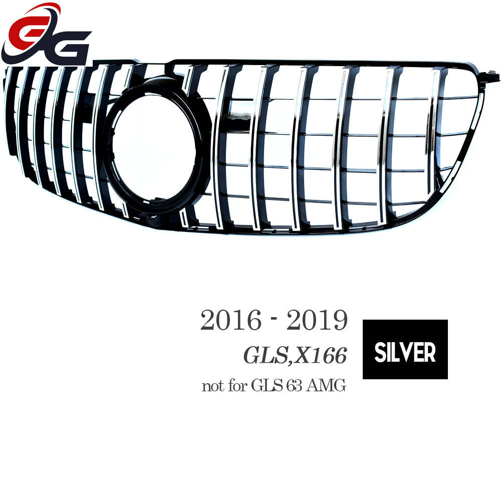 GT X166 Black Silver Front Bumper Grille for Mercedes GLS Class X166 2016 - 2019 GLS 400 GLS 450 GLS 500 Car Racing Grill Tuning