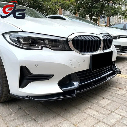 Car Front Bumper Lip Spoiler for BMW 3 Series G20 G21 320i 325i 2019 - 2022 Carbon Look & Black Diffuser Guard Body Kit Cover