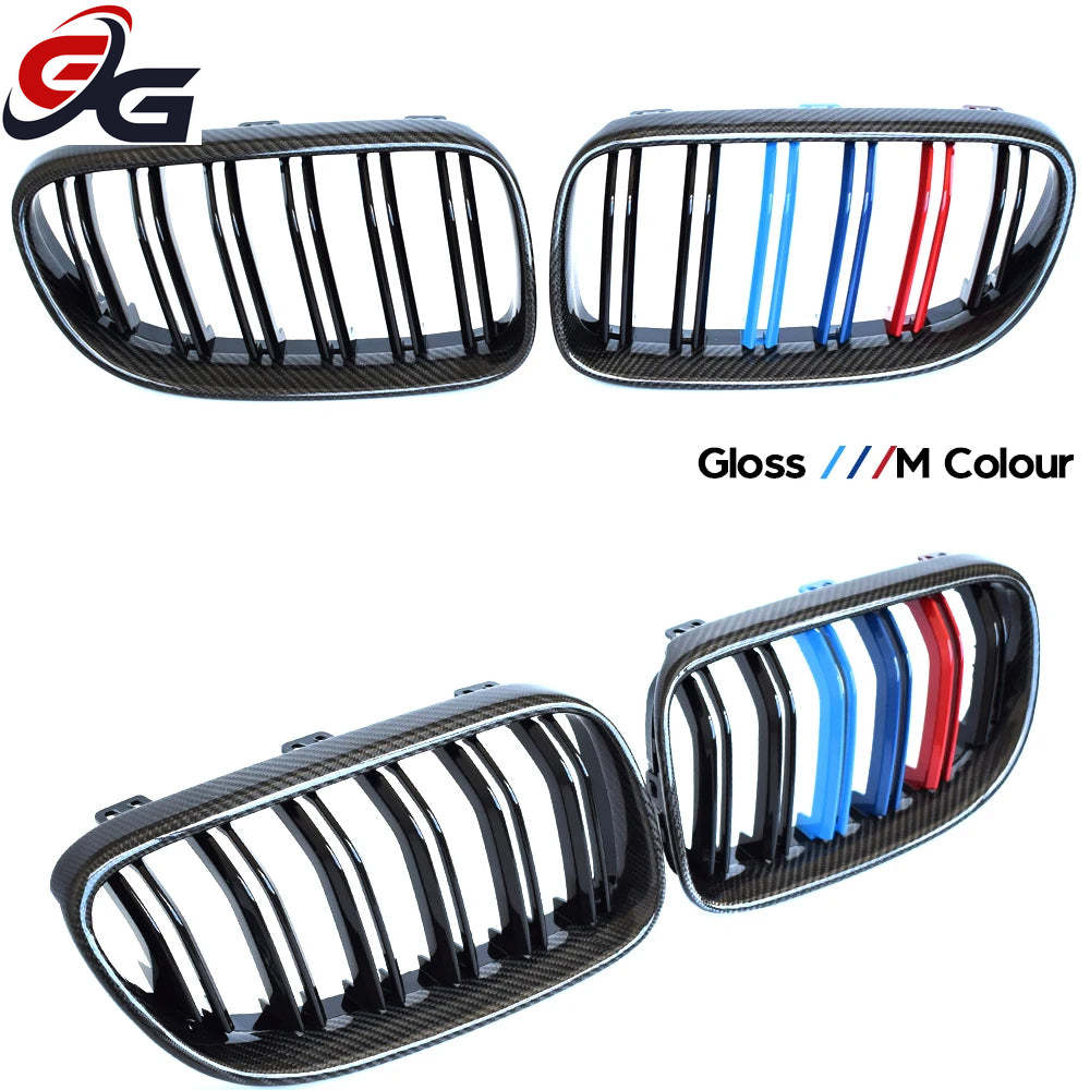 Front Kidney Bumper Grill Carbon Fiber Trimmed Grille for 2010 - 2013 BMW 3 Series 2-Door Coupe Facelift E92 LCI Convertible E93