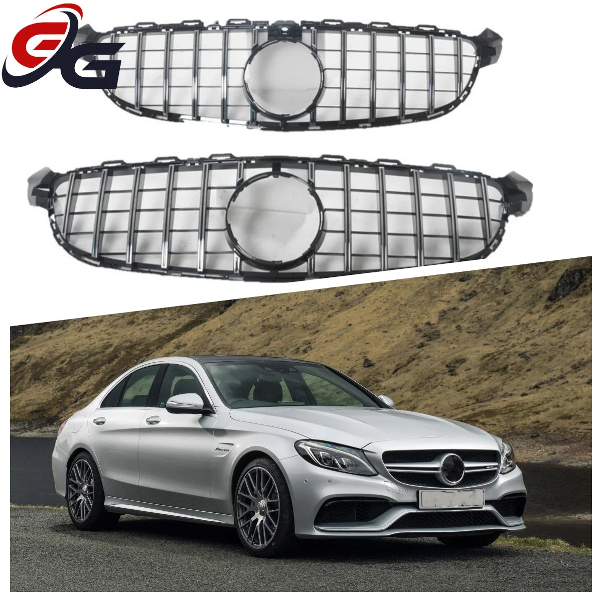 Front Upper Bumper Hood Mesh Grille for Mercedes Benz C Class W205 W204 C63 C63S AMG 2009+ Racing Grill Styling Car Accessories