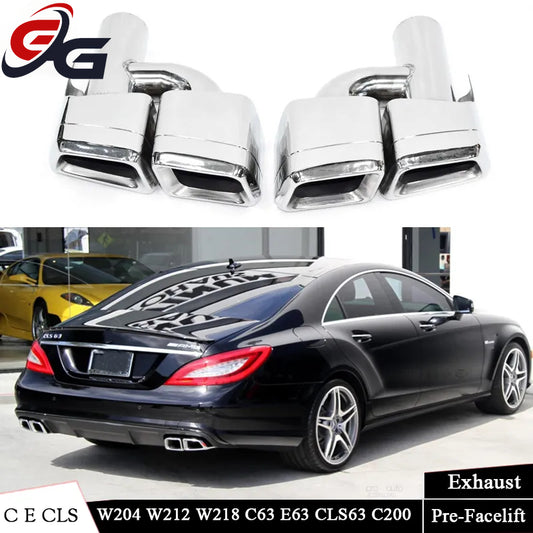 Car Rear Bumper Turbo Muffler Exhaust Tips Pipe 4 Exits Black For Benz C E CLS Class W204 W212 W218 C63 E63 CLS63 Pre-Facelift