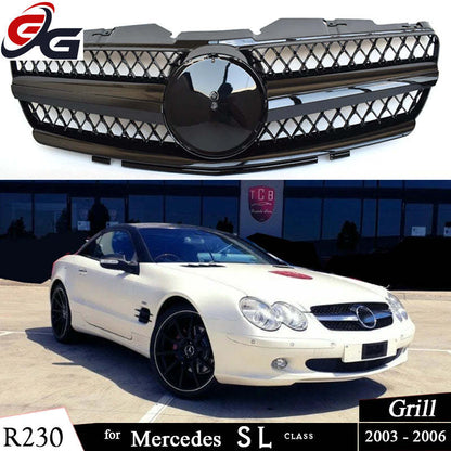 R230 Car Front Bumper Hood Racing Grille Replacement Grill for Mercedes SL Class R230 2003-2006 SL300 SL350, Not for AMG Models