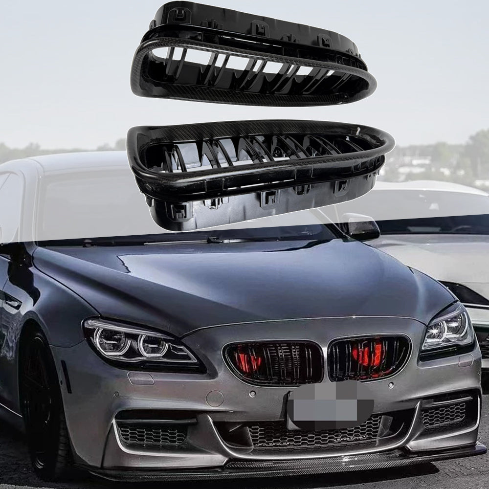 Real Carbon Fiber Framed Black Bumper Grill for 2011 - 2018 BMW 6 Series F12 Cabrio F13 Coupe F06 Gran Coupe & M6