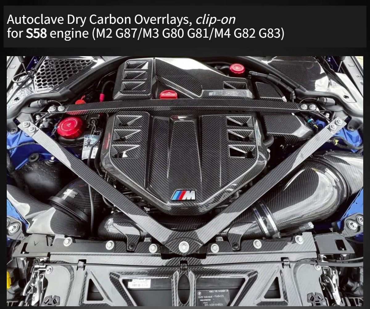 Autoclave Dry Carbon Fiber Engine Bay Battery Cover Radiator Intake Cover Strut Bar Water Splash Guard For BMW M2 G87 M3 G80 G81 M4 G82 G83 (S58 Engine) | Clip-On