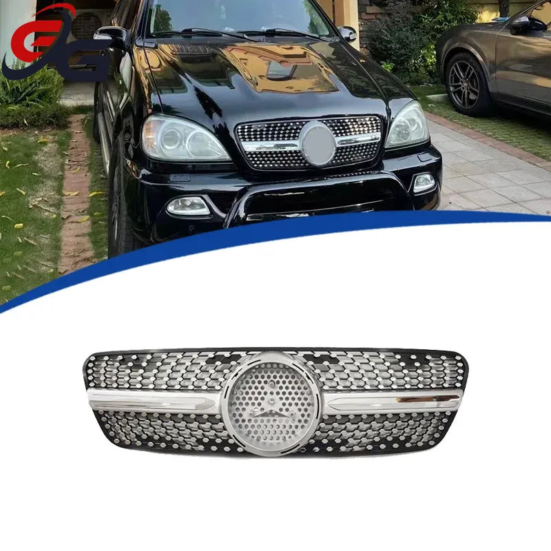 ABS Black Silver Replacement Front Bumper Radiator Diamonds Grille Grill for Mercedes Benz ML W163 1998-2004 GT Racing Grills