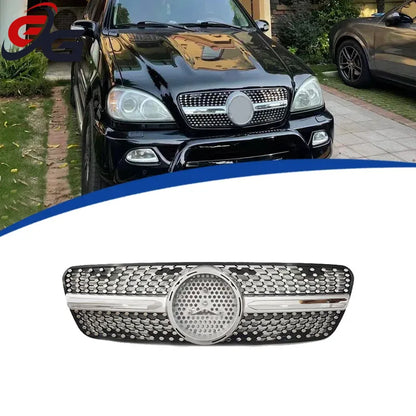 ABS Black Silver Replacement Front Bumper Radiator Diamonds Grille Grill for Mercedes Benz ML W163 1998-2004 GT Racing Grills