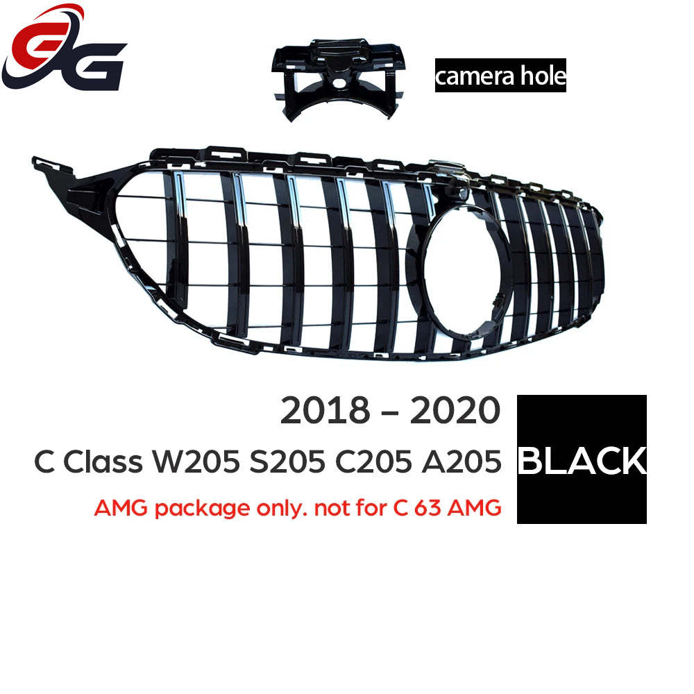 W205 Front Bumper GT Grill for Mercedes Benz C Class S205 A205 C205 2018-2020 C200 C250 C300 C350 C400 C450 C43 AMG Car Grille