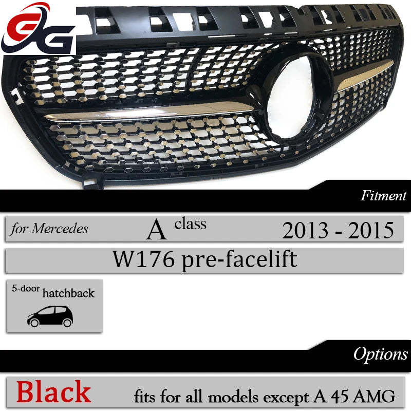 W176  Front Bumper Racing Grille Diamond for Mercedes Benz A Class Pre-facelift W176 2013 - 2015 A180 A200 A220 A250 Car Grills