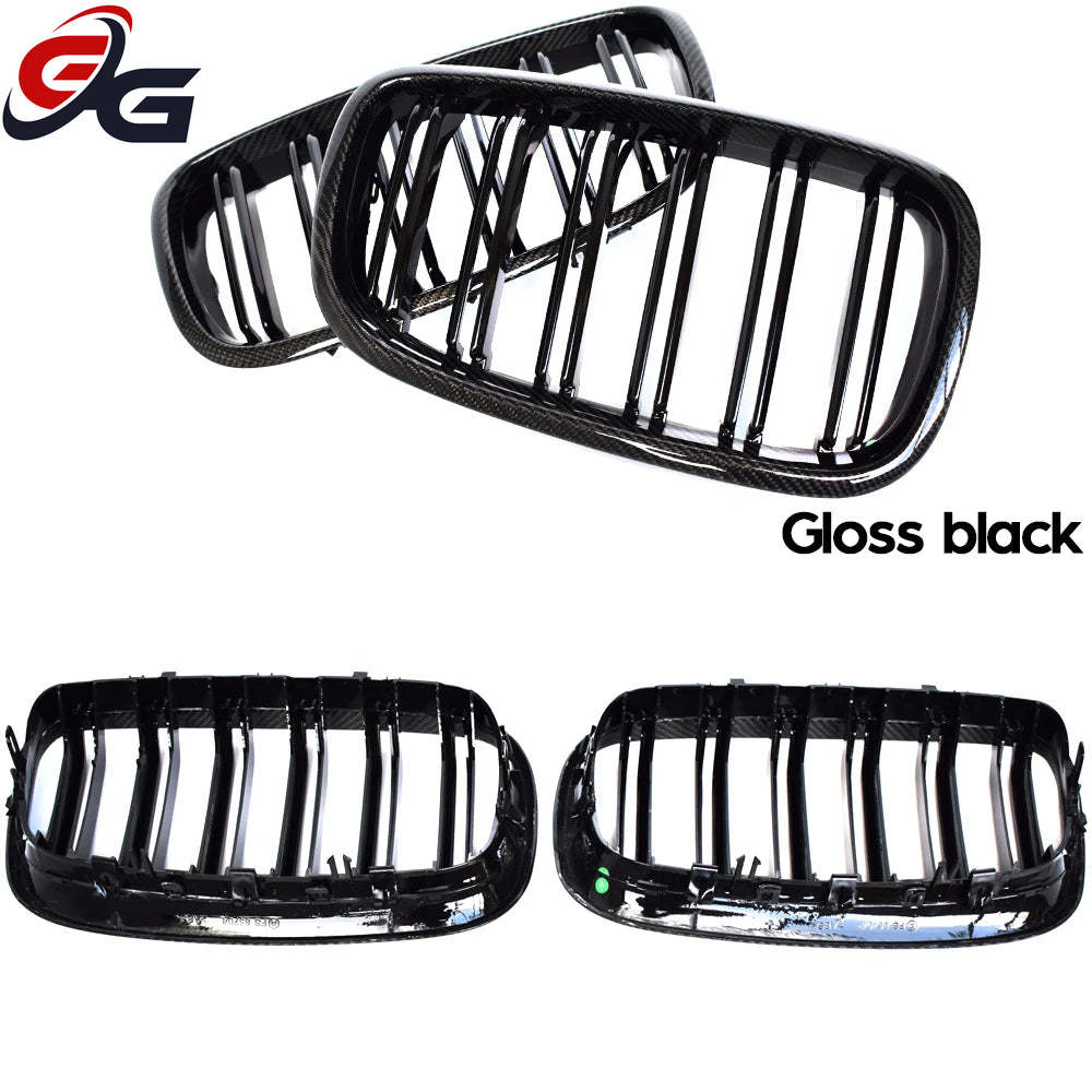 Front Bumper Grill Carbon Fiber Framed Trim Grille Black for BMW 2007-2013 E70 X5 X5M 2008-2014 E71 E72 X6 X6M xDrive30i 35i 50i