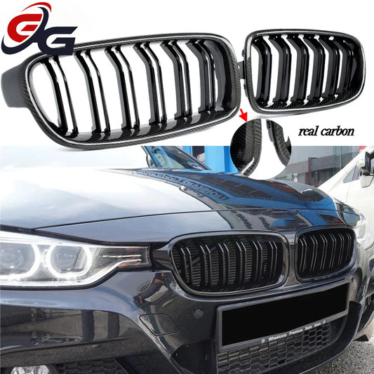 Carbon Fiber Gloss Black Front Bumper Kidney Radiator Grille for BMW 2012 - 2018 F30 3-series Sedan, F31 Estate (Not Fit for M3)