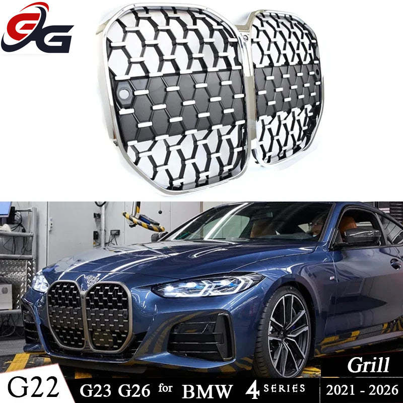 G22 Front Kidney Grill Silver Grille Replacement for 2021 -2026 BMW 4 Series G23 Convertible G26 I4 Gran Coupe 420i 440i Grrills