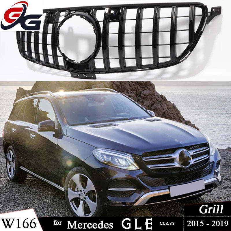 Front Bumper GT Grille Black Silver Grill Replacement for Mercedes GLE Class 2015 - 2018 SUV W166 GLE 350 GLE 400 GLE 43 Grills