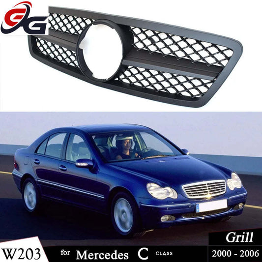 Car Grille Black GT Front Bumper Grill for 2000-2006 Mercedes C Class Saloon W203 Tourer S203 C180 C200 C230 C240 C280 C320 C350